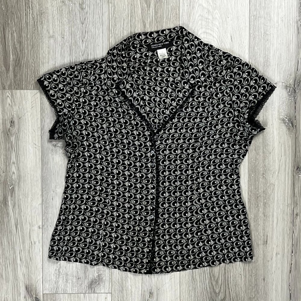 Jones New York Collection Vintage 100% Silk Geometric Blouse Size 14